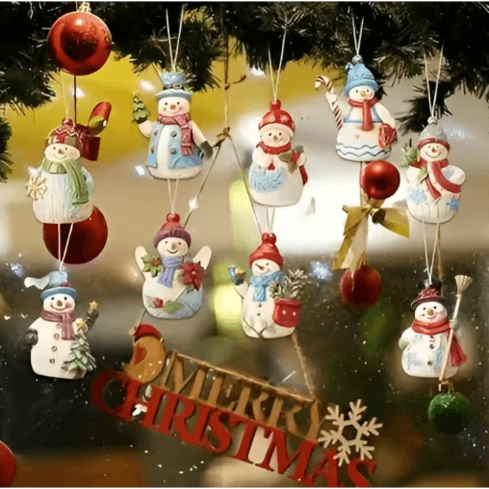 Wooden Snowman Christmas Tree Ornament Set 9PCS 3