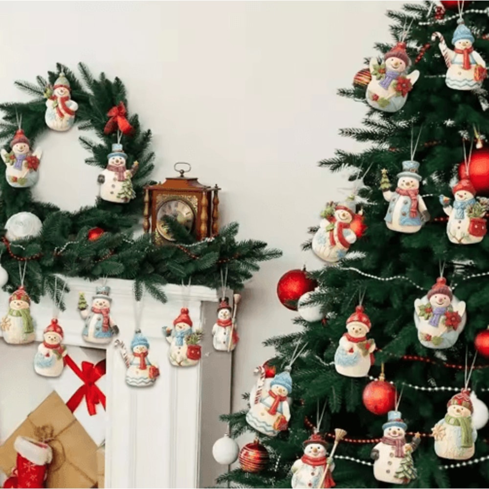 Wooden Snowman Christmas Tree Ornament Set 9PCS 5