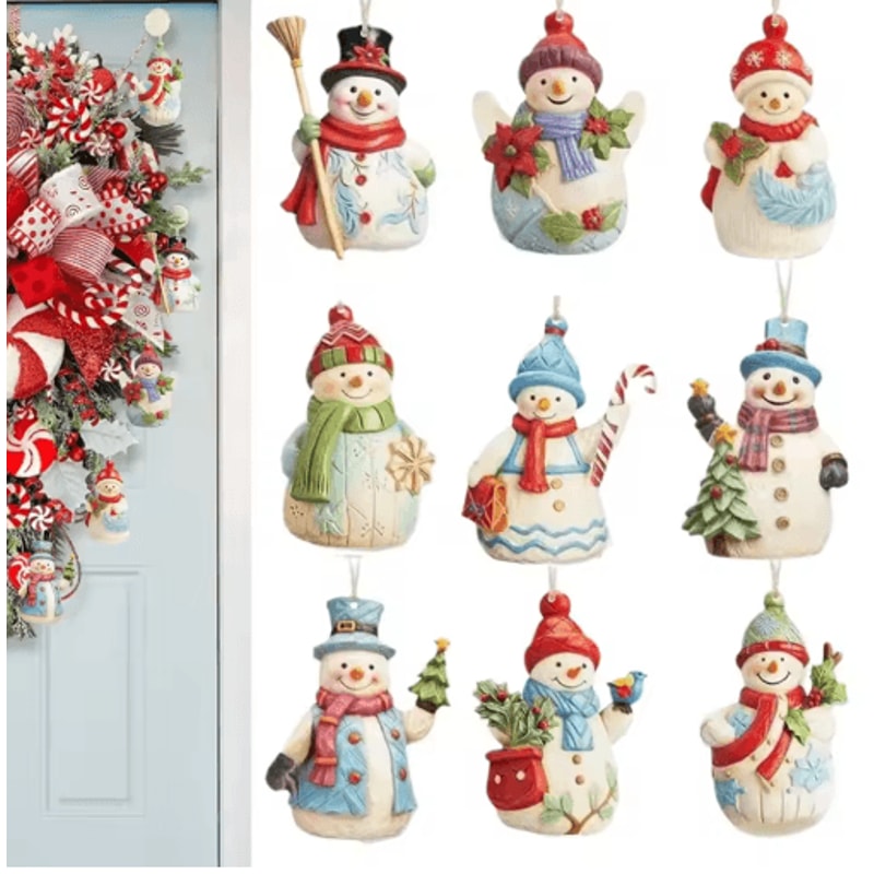Wooden Snowman Christmas Tree Ornament Set 9PCS 6