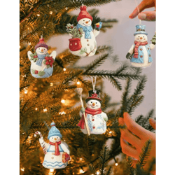 wooden snowman christmas tree ornament set (9pcs)