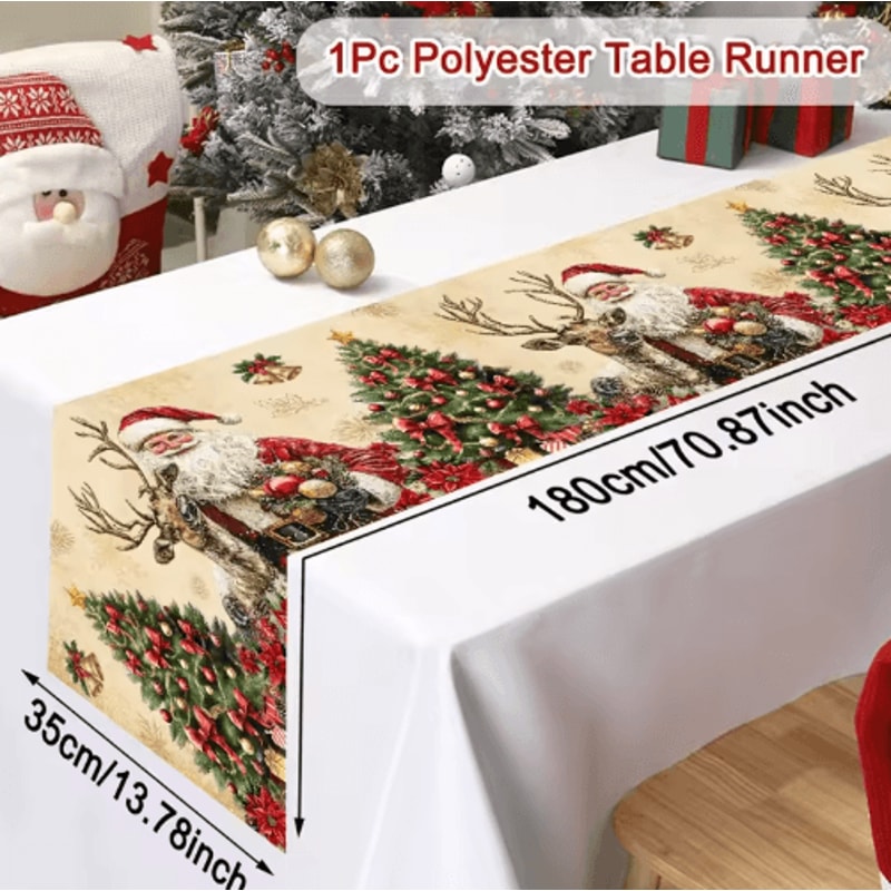 Vintage Santa Claus Christmas Table Runner For Holiday Dining 1