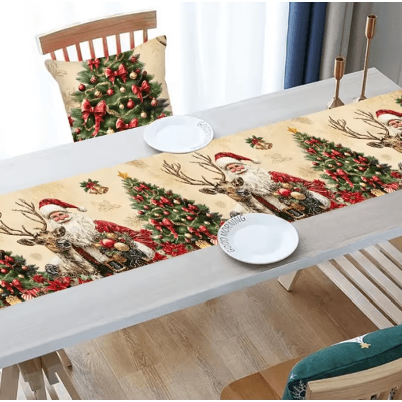 Vintage Santa Claus Christmas Table Runner For Holiday Dining 2