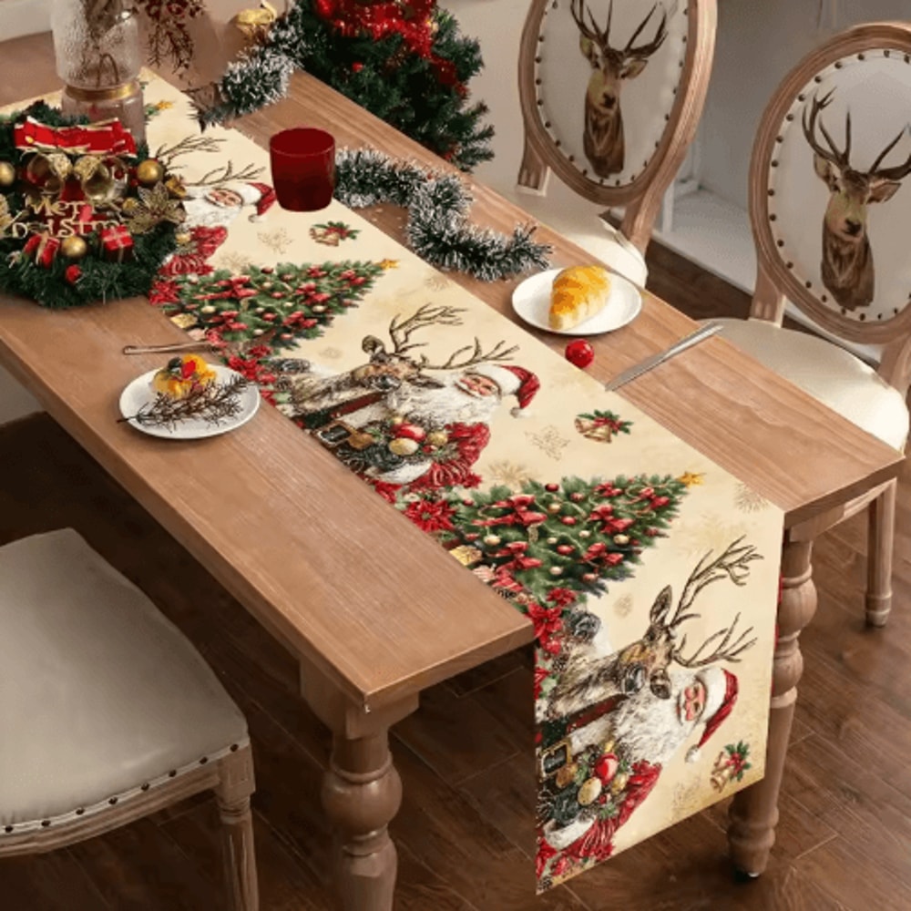 Vintage Santa Claus Christmas Table Runner For Holiday Dining 3