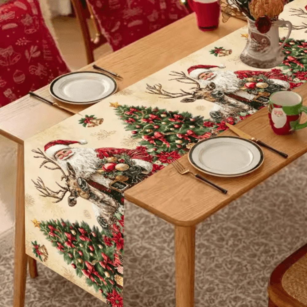Vintage Santa Claus Christmas Table Runner For Holiday Dining 4