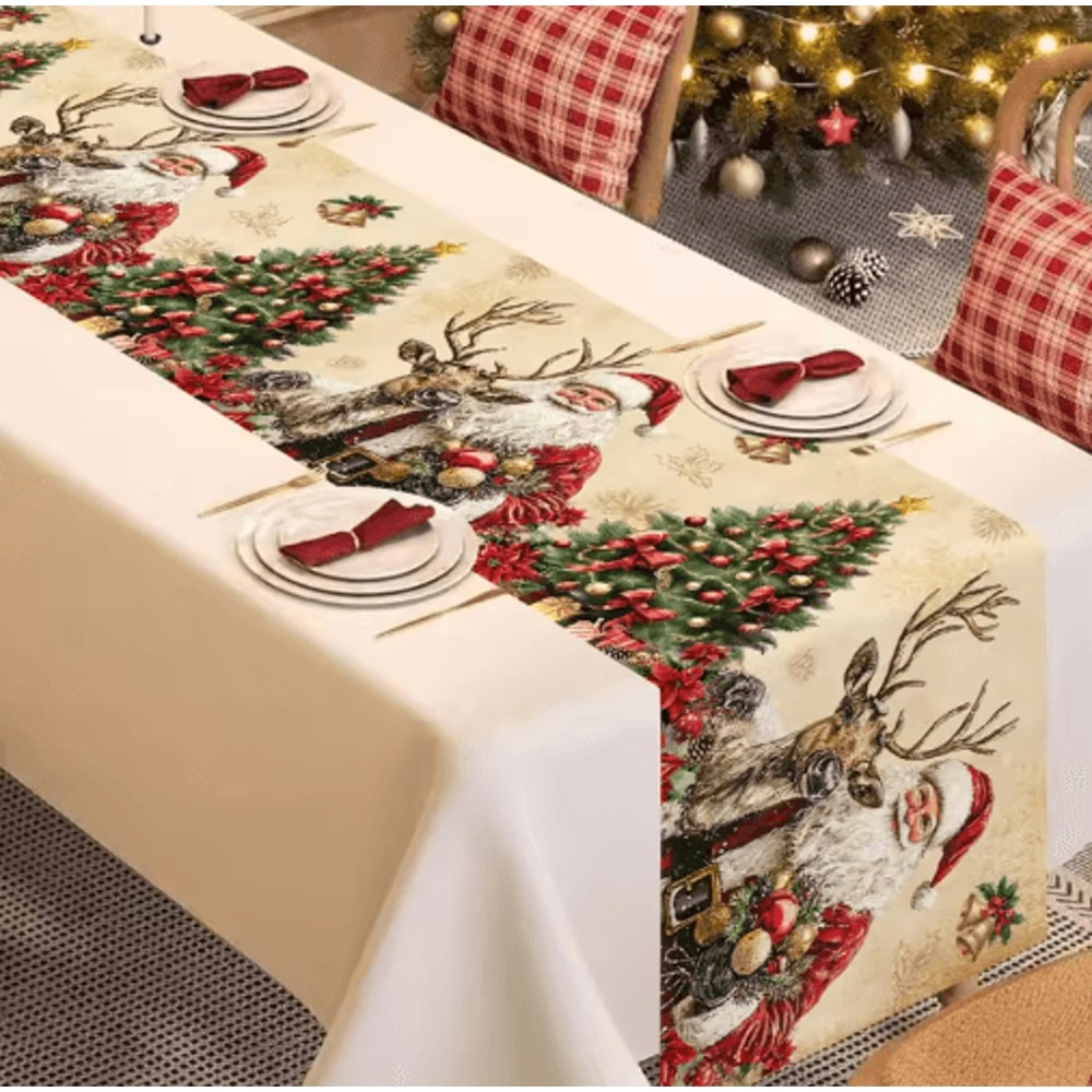 Vintage Santa Claus Christmas Table Runner For Holiday Dining 5