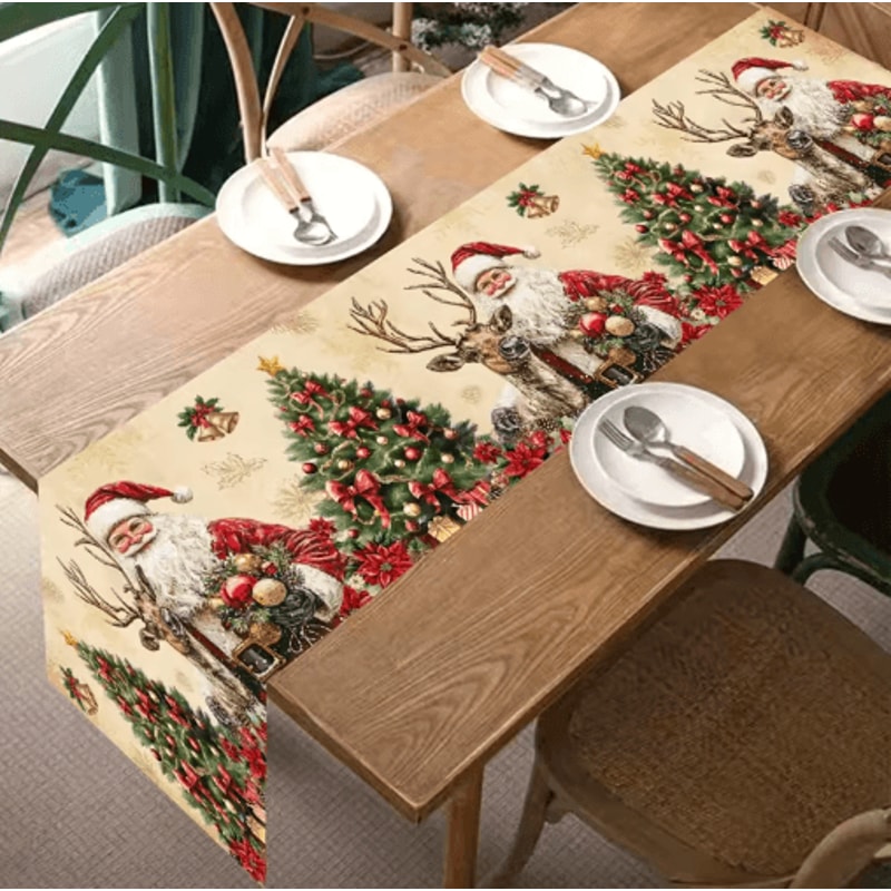 Vintage Santa Claus Christmas Table Runner For Holiday Dining 6