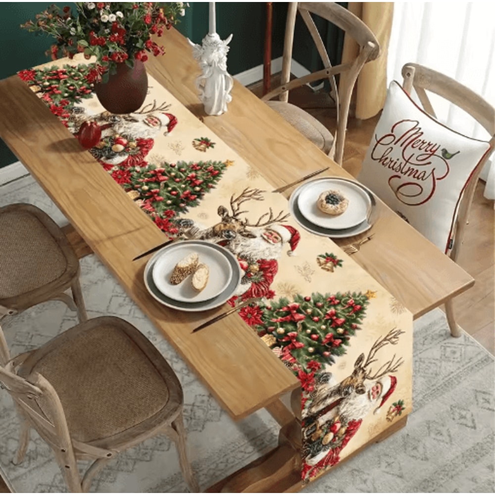 Vintage Santa Claus Christmas Table Runner For Holiday Dining 0