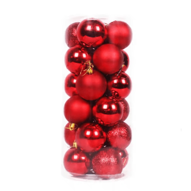 Mini Flocked Christmas Ball Ornament Set 24PCS 8