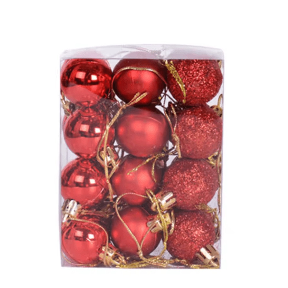 Mini Flocked Christmas Ball Ornament Set 24PCS 22