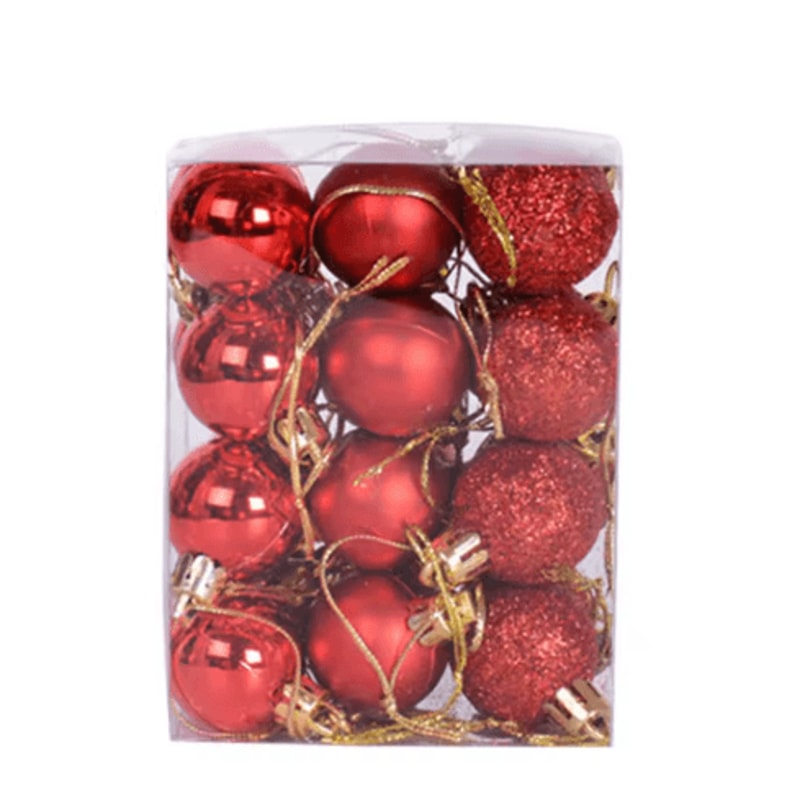 Mini Flocked Christmas Ball Ornament Set 24PCS 22