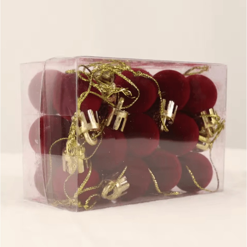 Mini Flocked Christmas Ball Ornament Set 24PCS 24