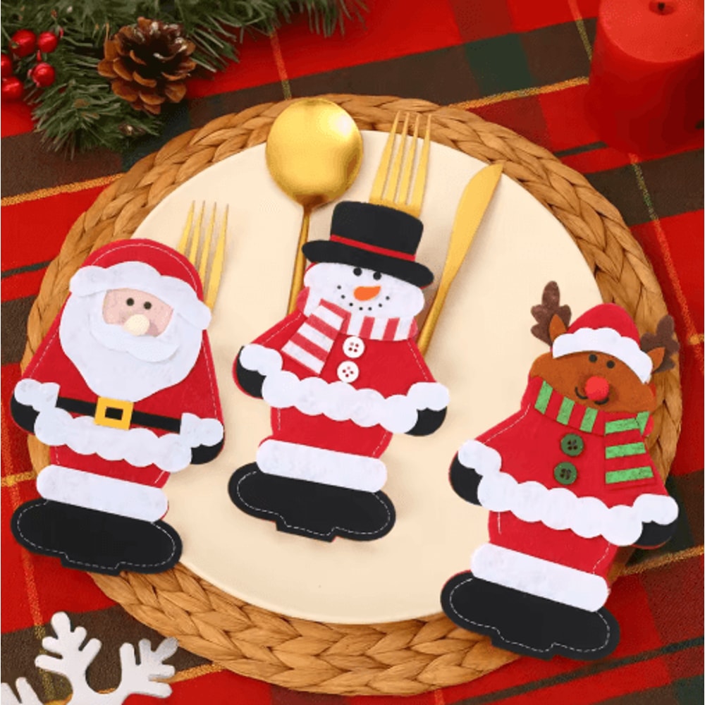 Festive Christmas Cutlery Holder Set For Holiday Table Decor 6