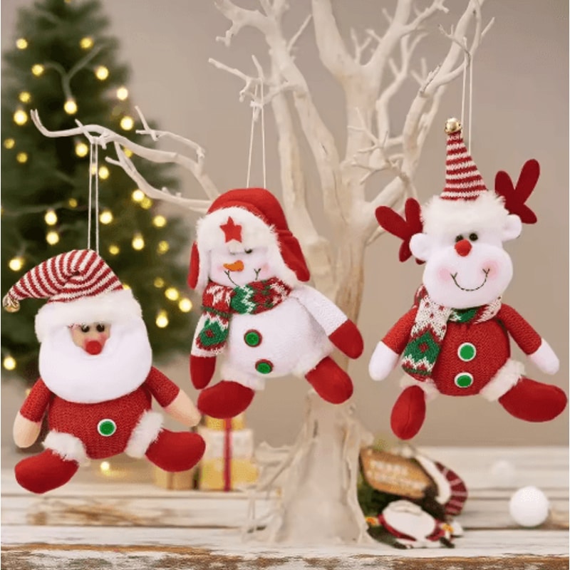 Cute Santa Snowman Reindeer Plush Christmas Tree Ornaments 7