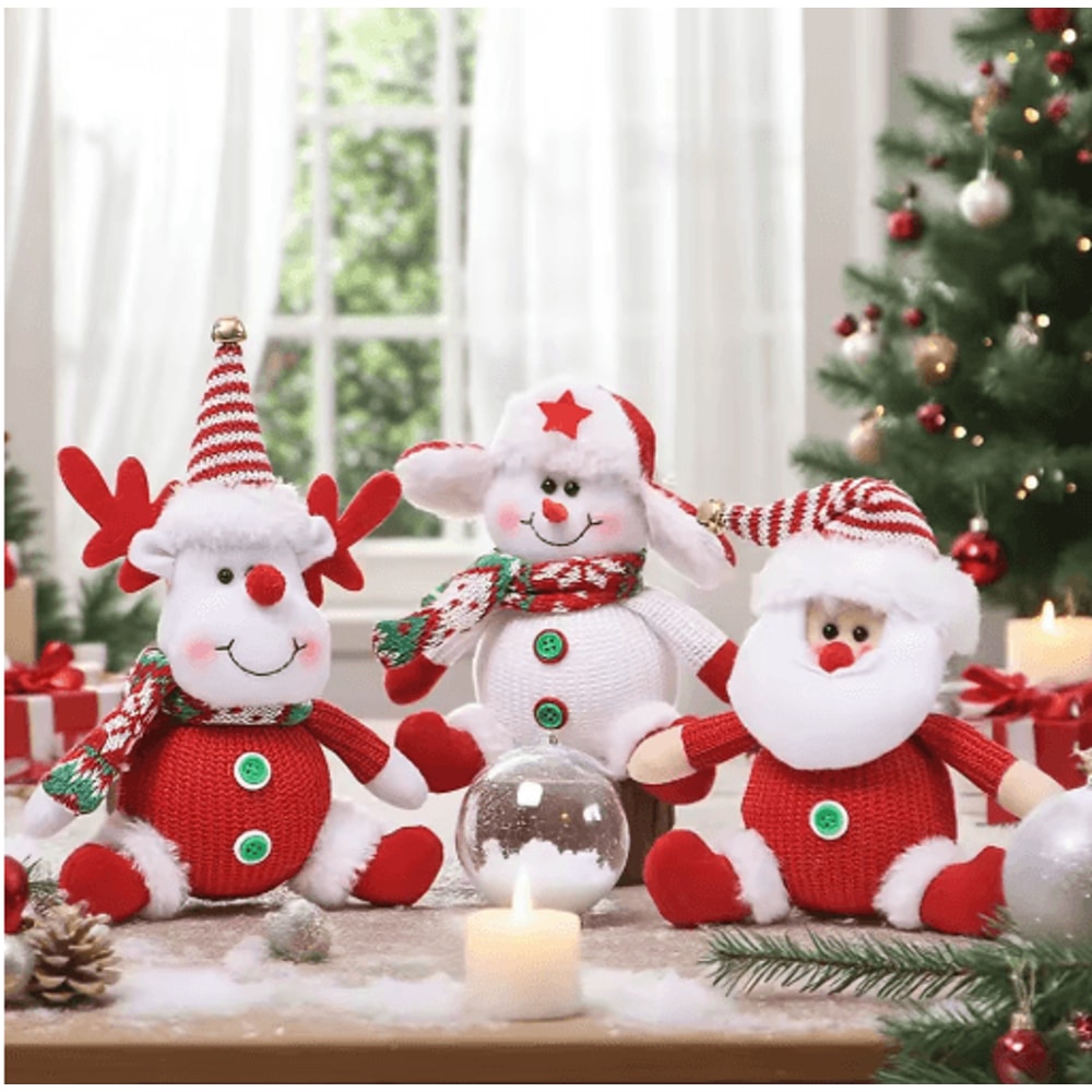 Cute Santa Snowman Reindeer Plush Christmas Tree Ornaments 0
