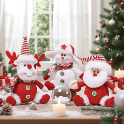 cute santa, snowman & reindeer plush christmas tree ornaments
