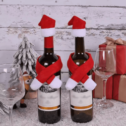 festive santa hat & scarf christmas wine bottle cover