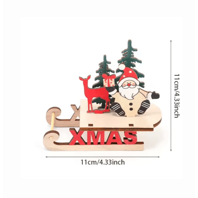 Rustic Wooden Christmas Sleigh Decoration With Santa Snowman 4