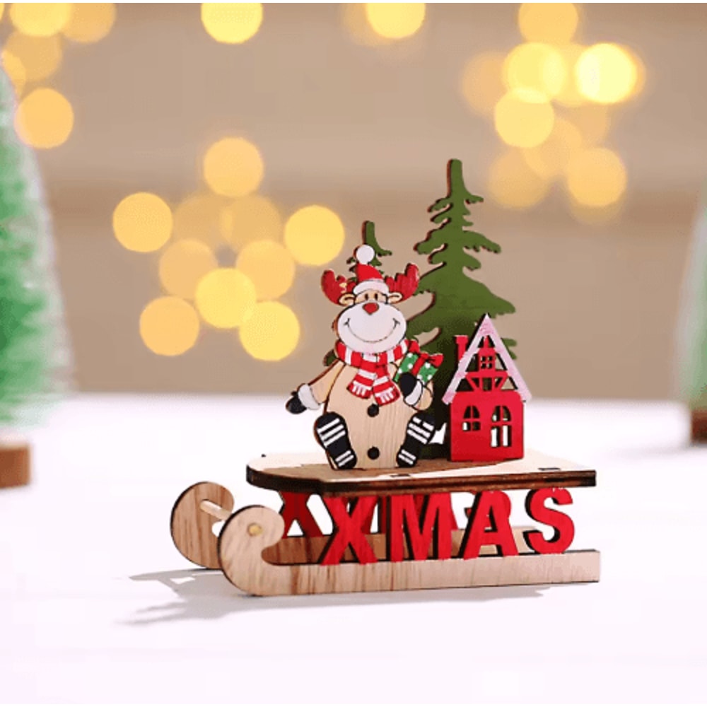Rustic Wooden Christmas Sleigh Decoration With Santa Snowman 5