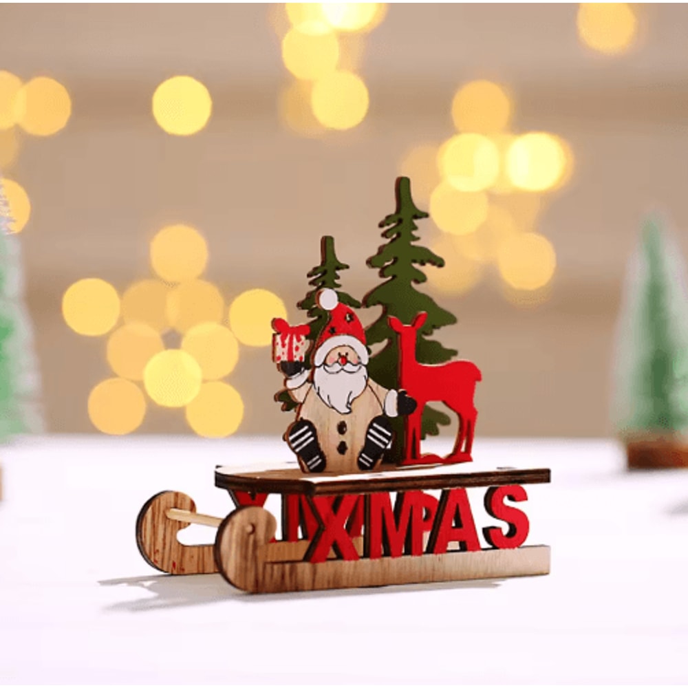 Rustic Wooden Christmas Sleigh Decoration With Santa Snowman 6