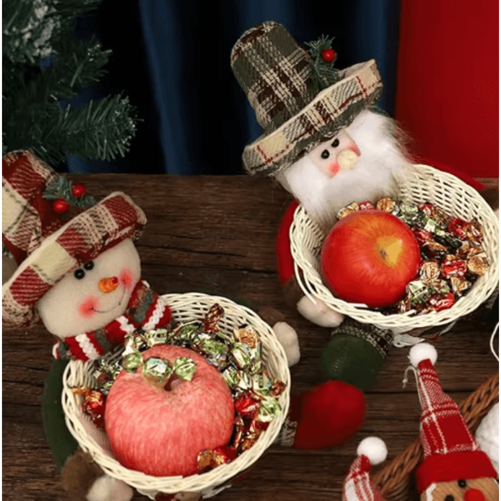 Snowman Holiday Candy Basket Christmas Woven Gift Basket Snowman Christmas Decoration 5