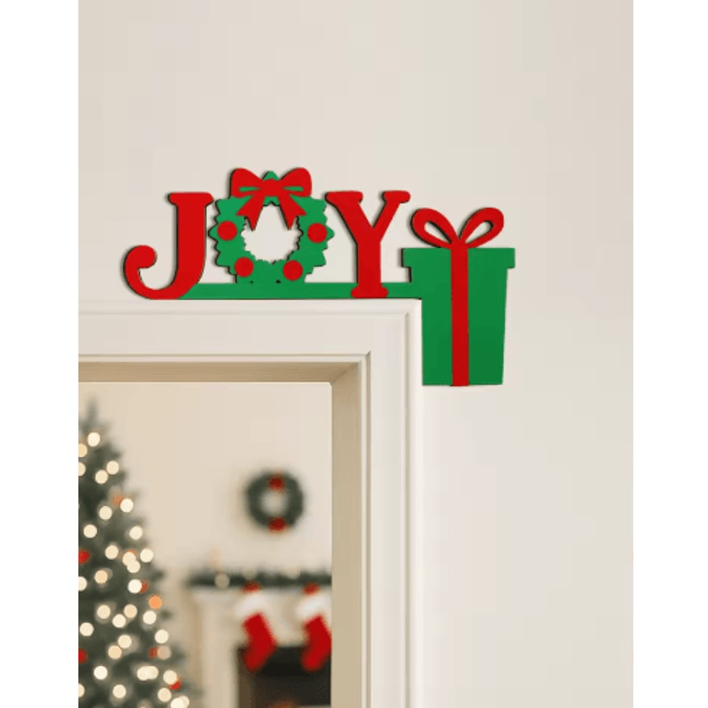 JOY Wreath Christmas Door Topper Festive Red Green Holiday Hanging Decor 0