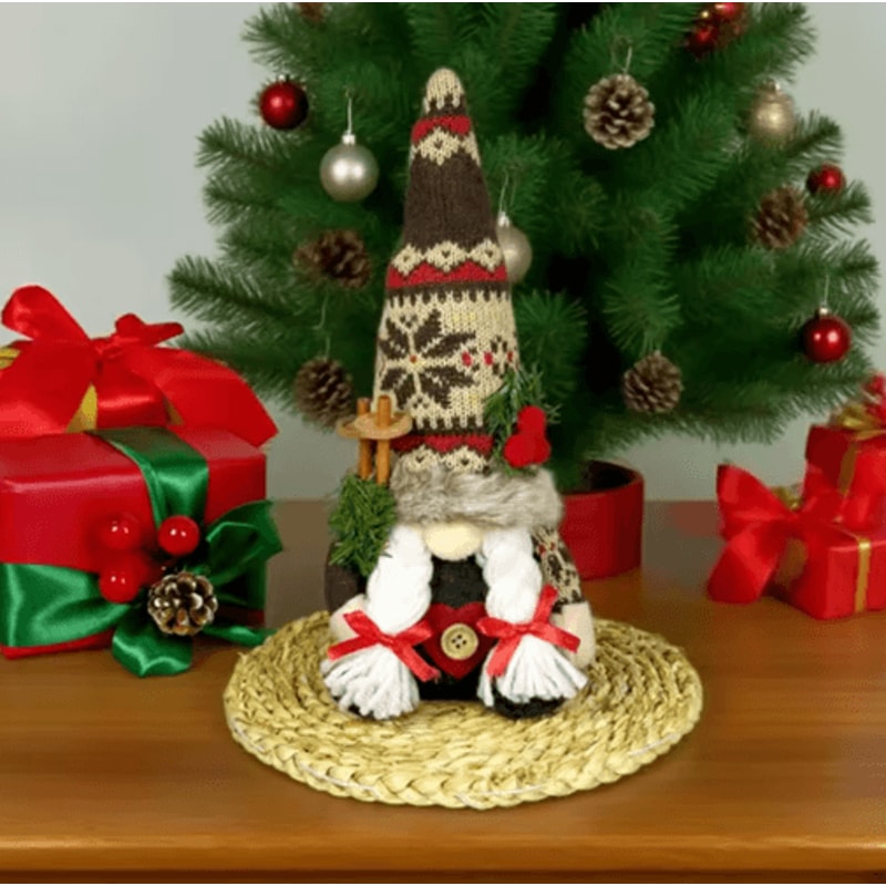 Nordic Christmas Gnome Plush With Knitted Hat Pine Branch Rudolph Holiday Figurine Decor 1