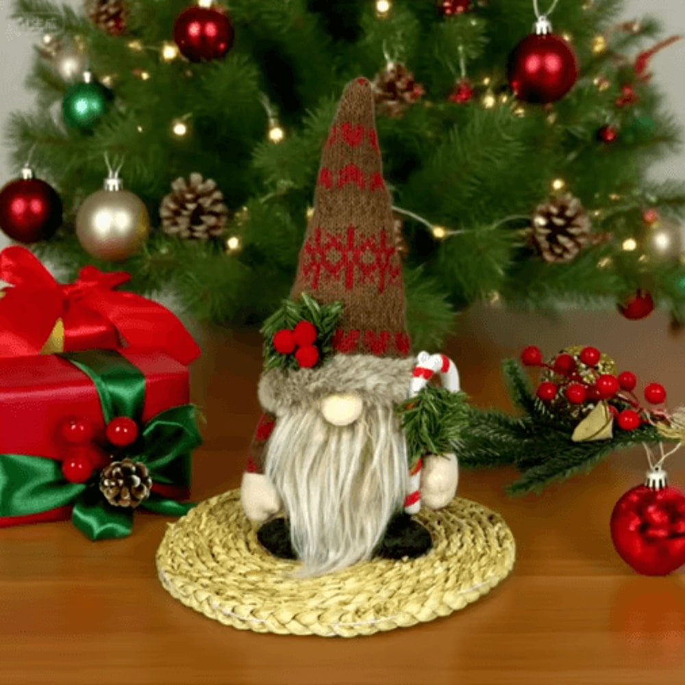 Nordic Christmas Gnome Plush With Knitted Hat Pine Branch Rudolph Holiday Figurine Decor 2