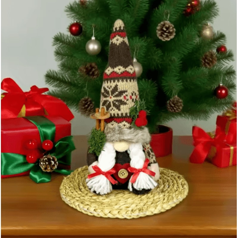 Nordic Christmas Gnome Plush With Knitted Hat Pine Branch Rudolph Holiday Figurine Decor 3