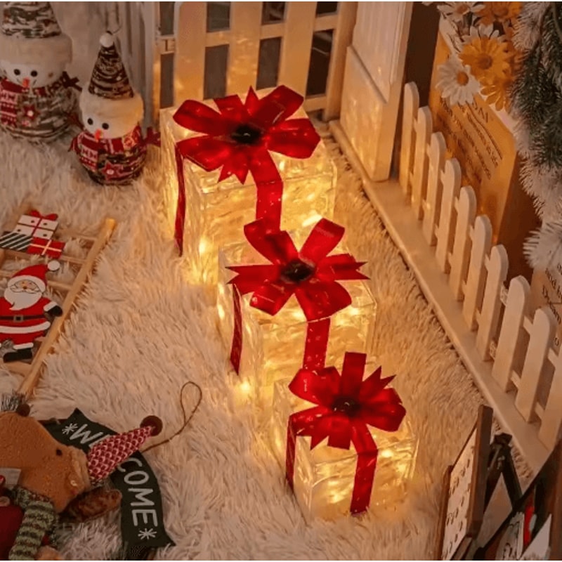3Piece Lighted Christmas Gift Boxes LED Holiday Decorative Present Boxes For Tree Party Decor 2