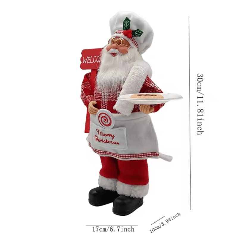 12Inch Chef Santa Christmas Figurine Standing Santa Holiday Kitchen Decoration 3