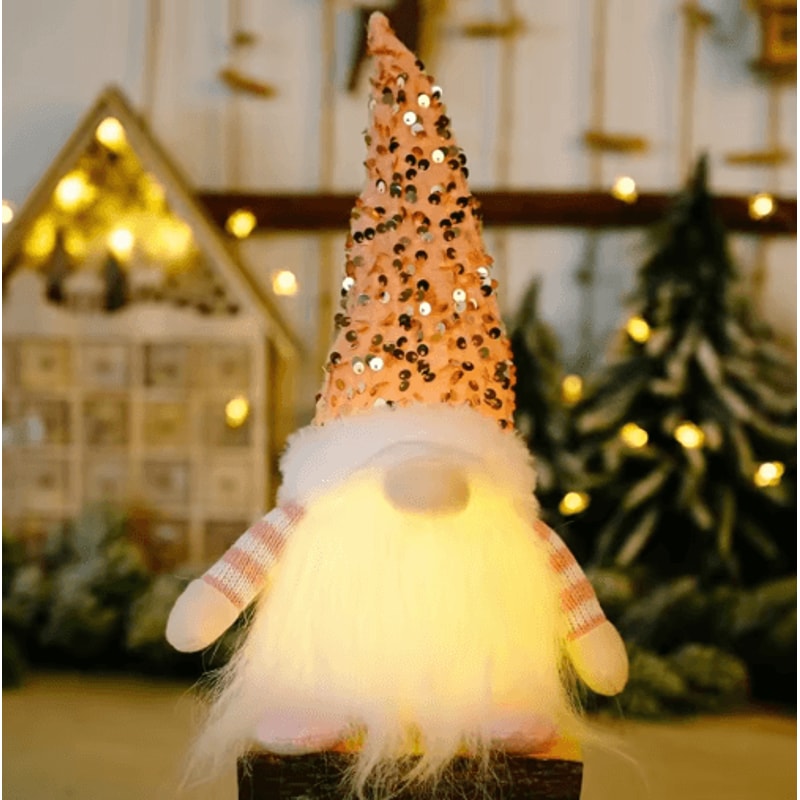 30cm Light Up Christmas Gnome Plush Sequined Hat Faceless Elf Tabletop Decoration 1