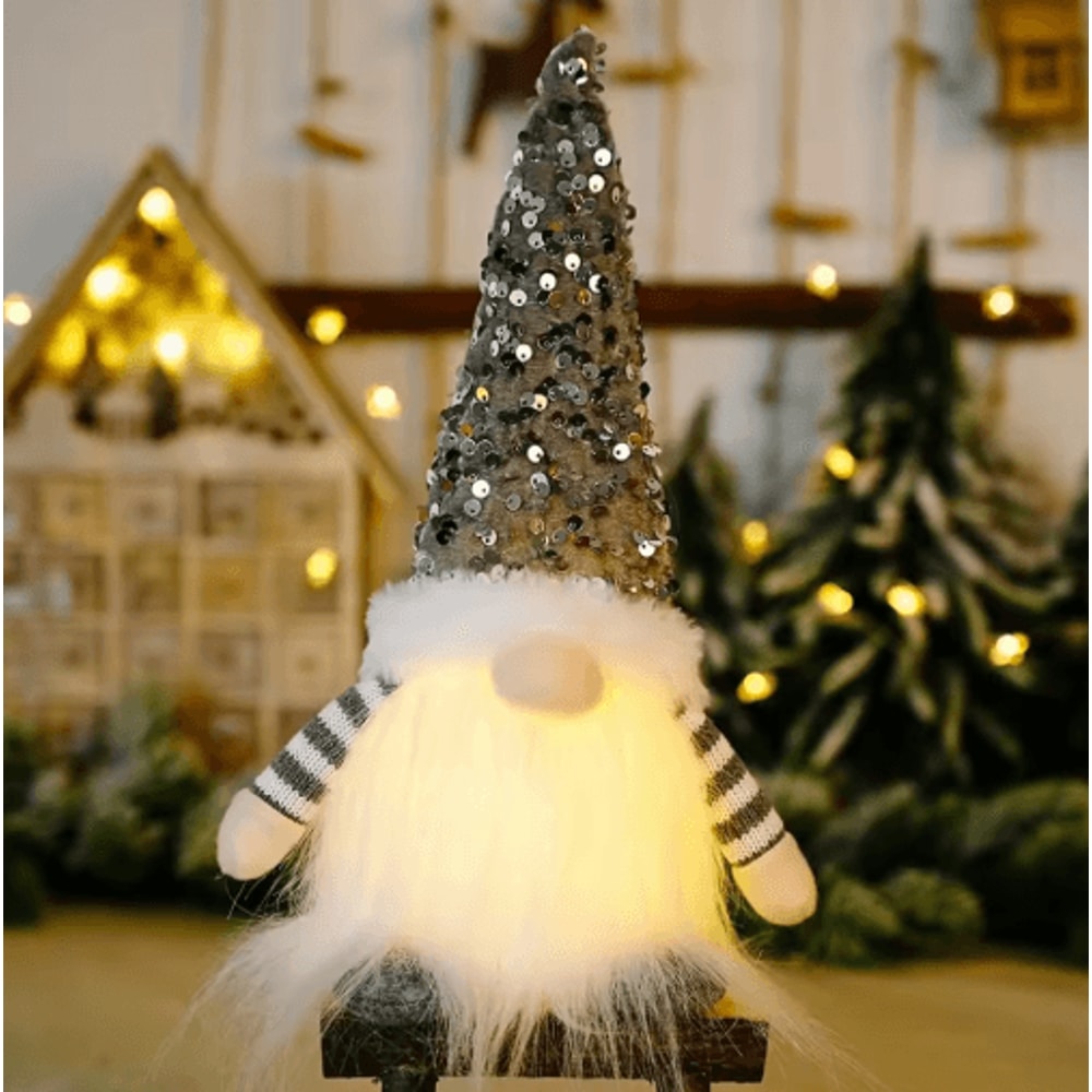 30cm Light Up Christmas Gnome Plush Sequined Hat Faceless Elf Tabletop Decoration 3
