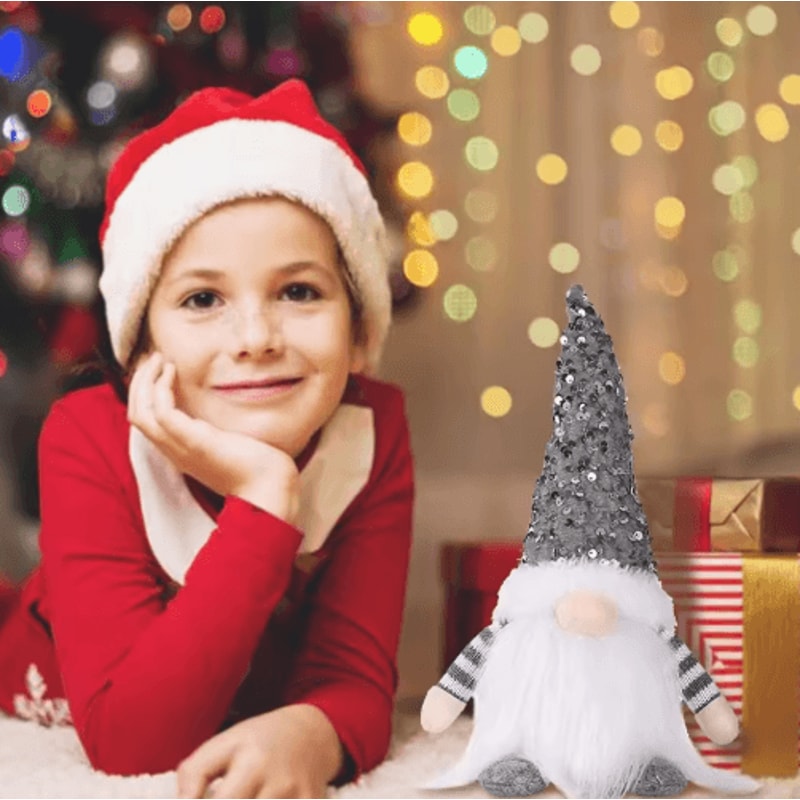 30cm Light Up Christmas Gnome Plush Sequined Hat Faceless Elf Tabletop Decoration 4