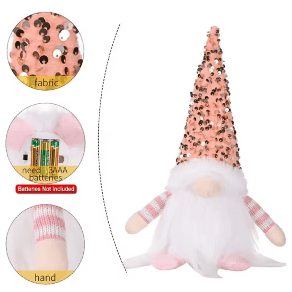 30cm Light Up Christmas Gnome Plush Sequined Hat Faceless Elf Tabletop Decoration 6