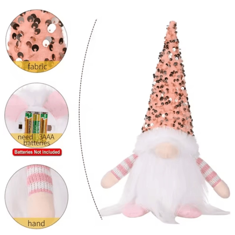 30cm Light Up Christmas Gnome Plush Sequined Hat Faceless Elf Tabletop Decoration 6