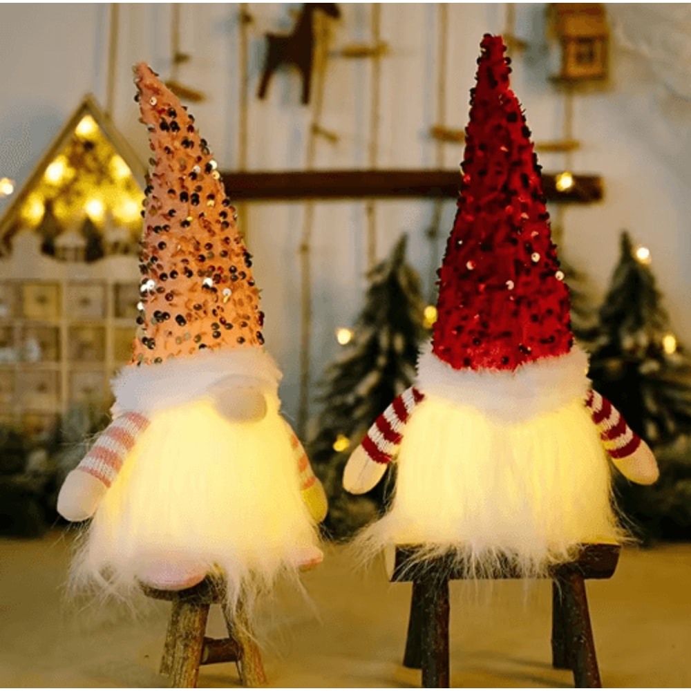 30cm Light Up Christmas Gnome Plush Sequined Hat Faceless Elf Tabletop Decoration 7