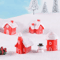 4Piece Christmas Village Miniature Houses Snowy Resin Red House Holiday Decor Set 2