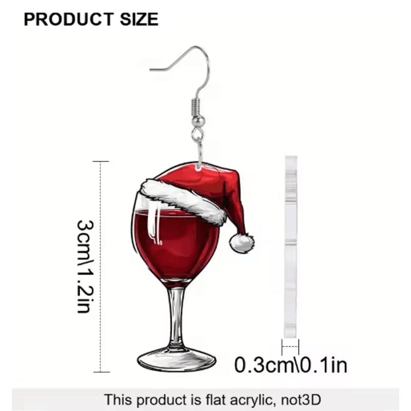 Festive Christmas Wine Glass Earrings Acrylic Shaker Holiday Party Dangle Earrings 2