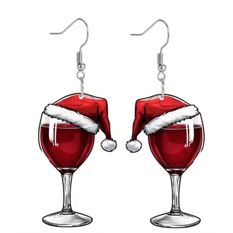 Festive Christmas Wine Glass Earrings Acrylic Shaker Holiday Party Dangle Earrings 3