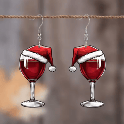festive christmas wine glass earrings – acrylic shaker holiday party dangle earrings