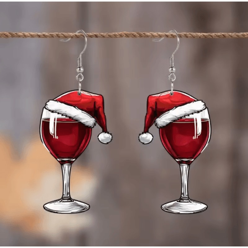 Festive Christmas Wine Glass Earrings Acrylic Shaker Holiday Party Dangle Earrings 0
