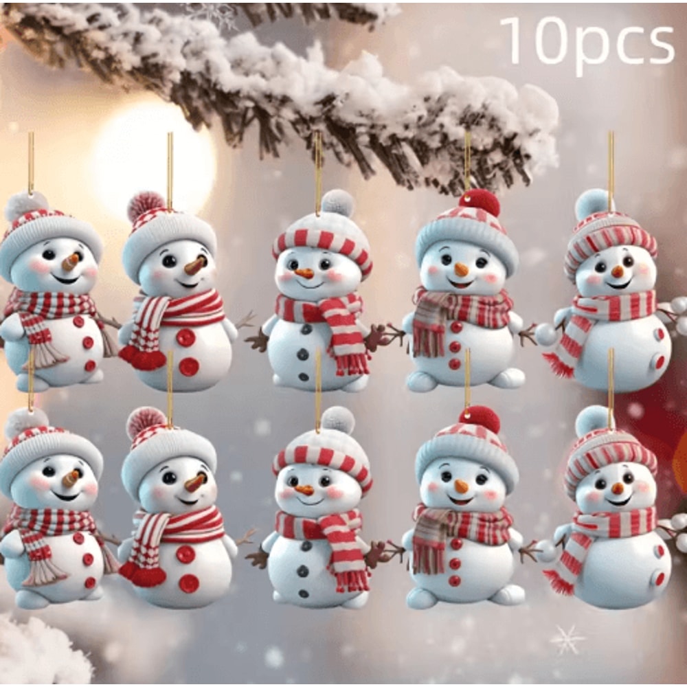 10Piece Christmas Car Rearview Mirror Ornaments Acrylic Snowman Hanging Decorations 1