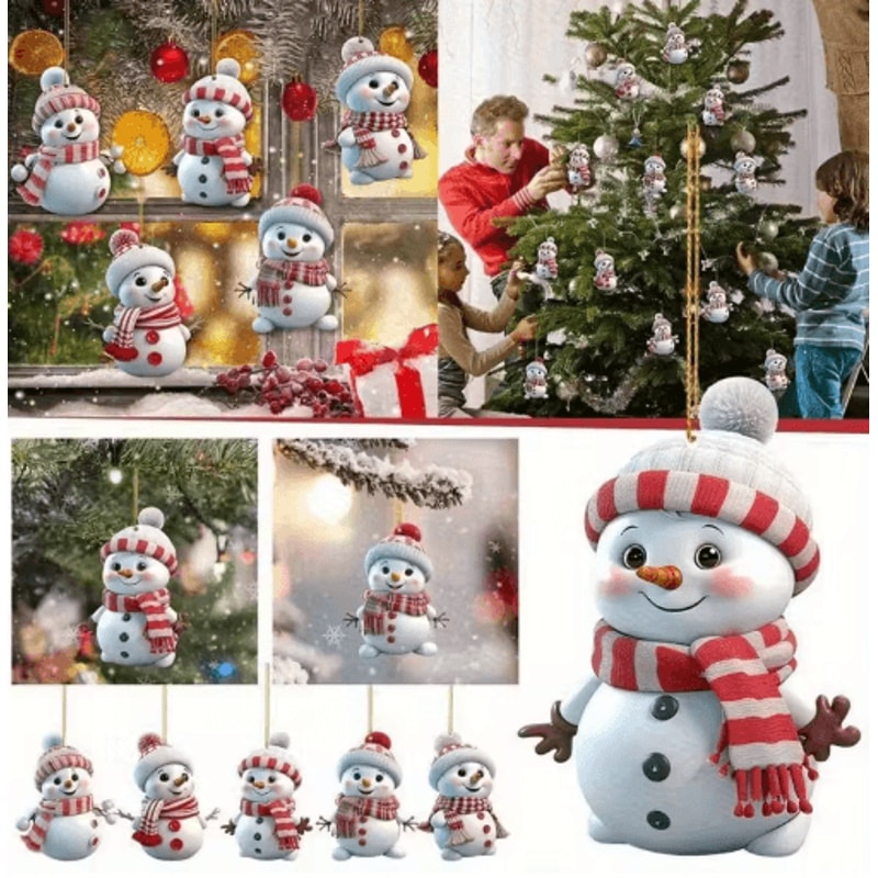 10Piece Christmas Car Rearview Mirror Ornaments Acrylic Snowman Hanging Decorations 0