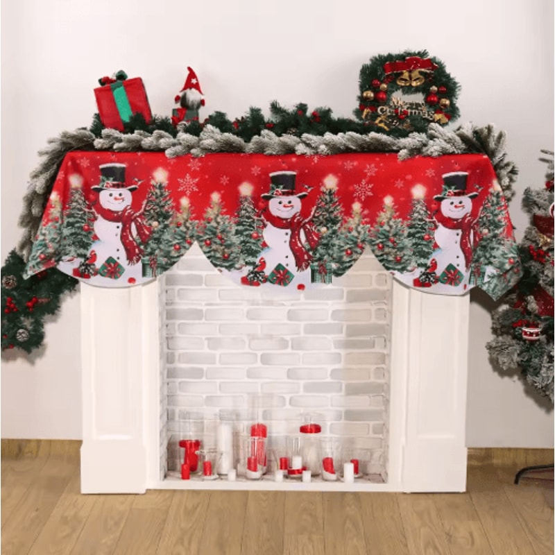 Snowman Christmas Mantel Scarf Table Runner Festive Fireplace Holiday Table Decoration 2