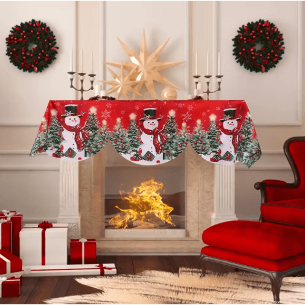 Snowman Christmas Mantel Scarf Table Runner Festive Fireplace Holiday Table Decoration 3