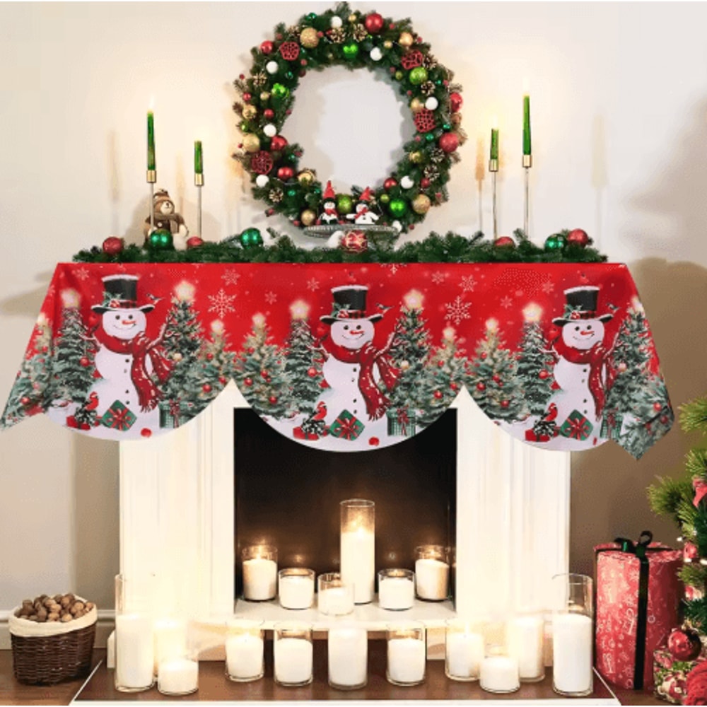 Snowman Christmas Mantel Scarf Table Runner Festive Fireplace Holiday Table Decoration 4