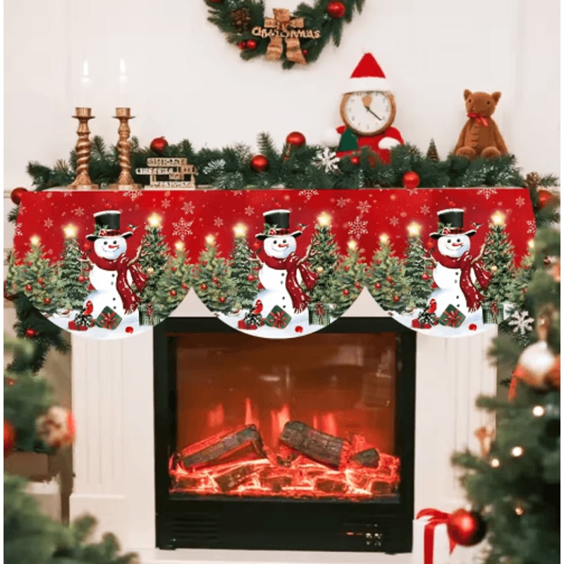 Snowman Christmas Mantel Scarf Table Runner Festive Fireplace Holiday Table Decoration 5