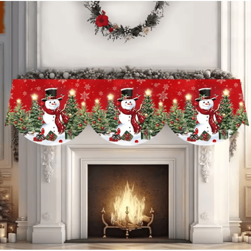 Snowman Christmas Mantel Scarf Table Runner Festive Fireplace Holiday Table Decoration 6