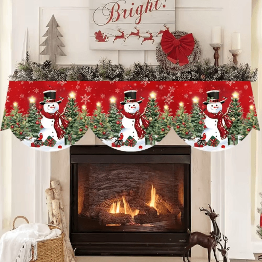 Snowman Christmas Mantel Scarf Table Runner Festive Fireplace Holiday Table Decoration 0