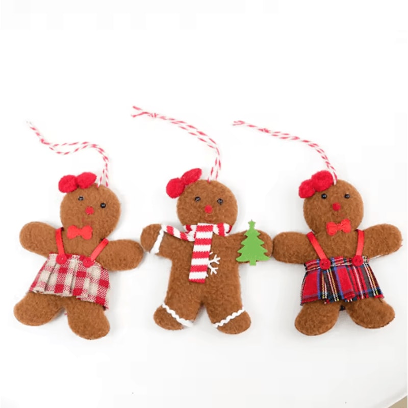 3Piece Gingerbread Man Christmas Ornaments Plush Holiday Tree Table Decorations 1